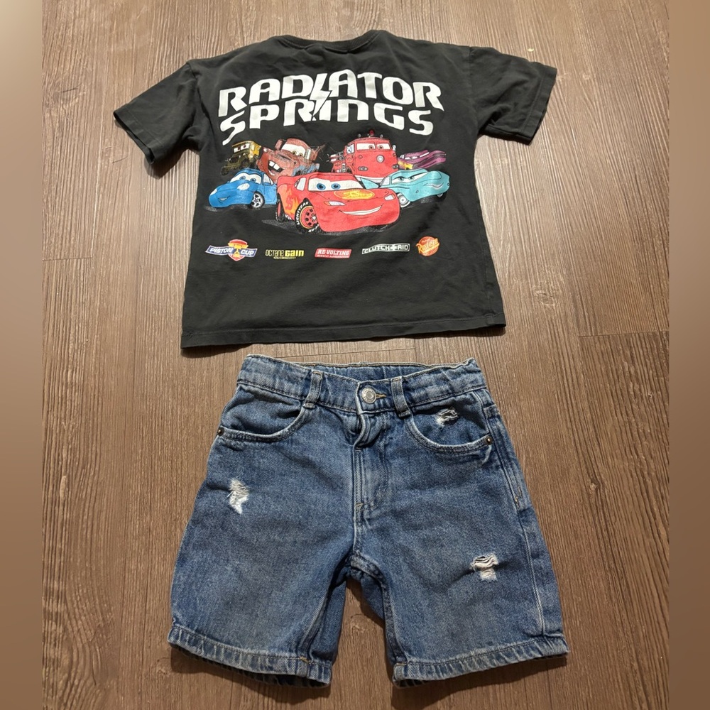 Zara Radiator Springs Black Tee and Denim Shorts Set